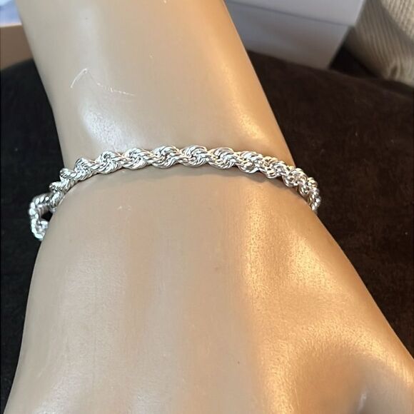 8” 925 Sterling Silver Solid Rope Chain Bracelet 4.5mm - Picture 6 of 7